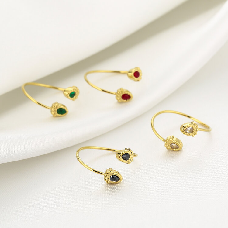 Gold Gemstone Wrap Ring / Black