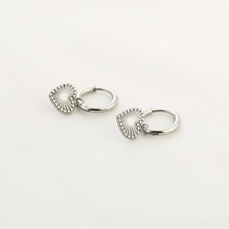 Silver Classic Textured Heart Earrings