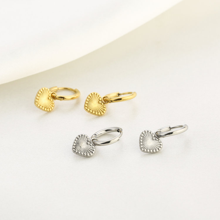 Silver Classic Textured Heart Earrings