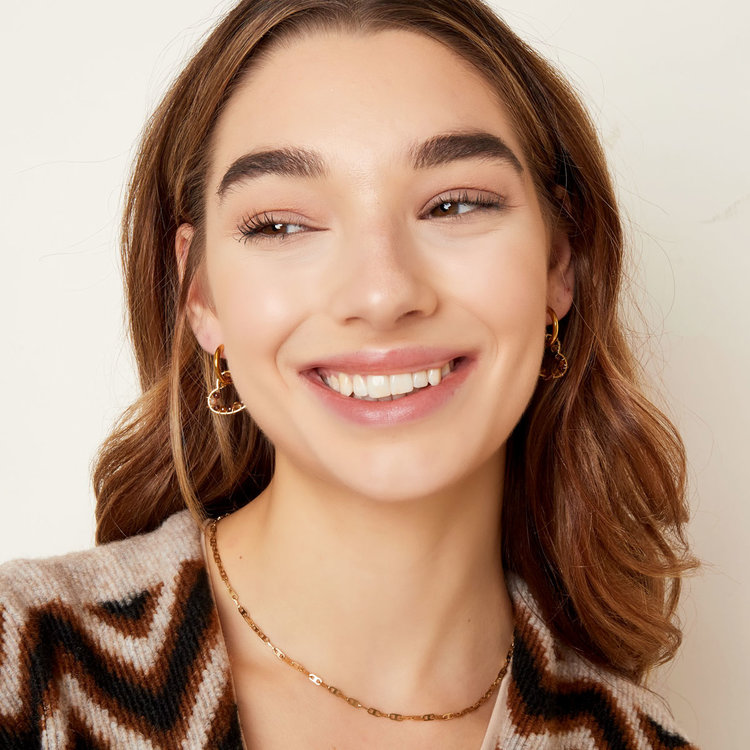 Gold Falling Heart Beads Earrings / Beige