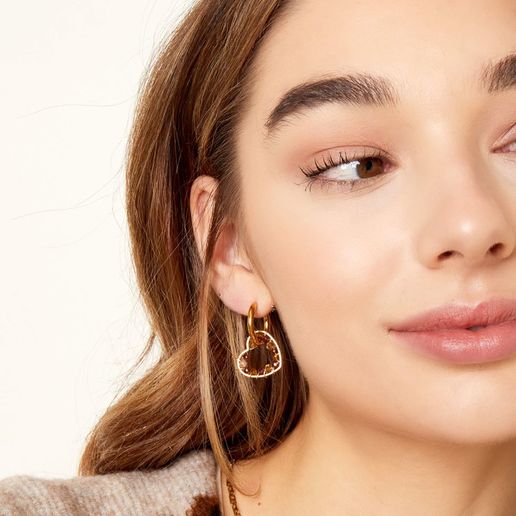 Gold Falling Heart Beads Earrings / Beige