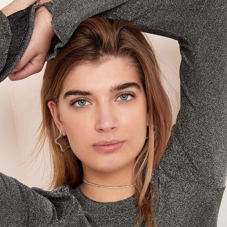 Silver Star Zircon Hoop Earrings