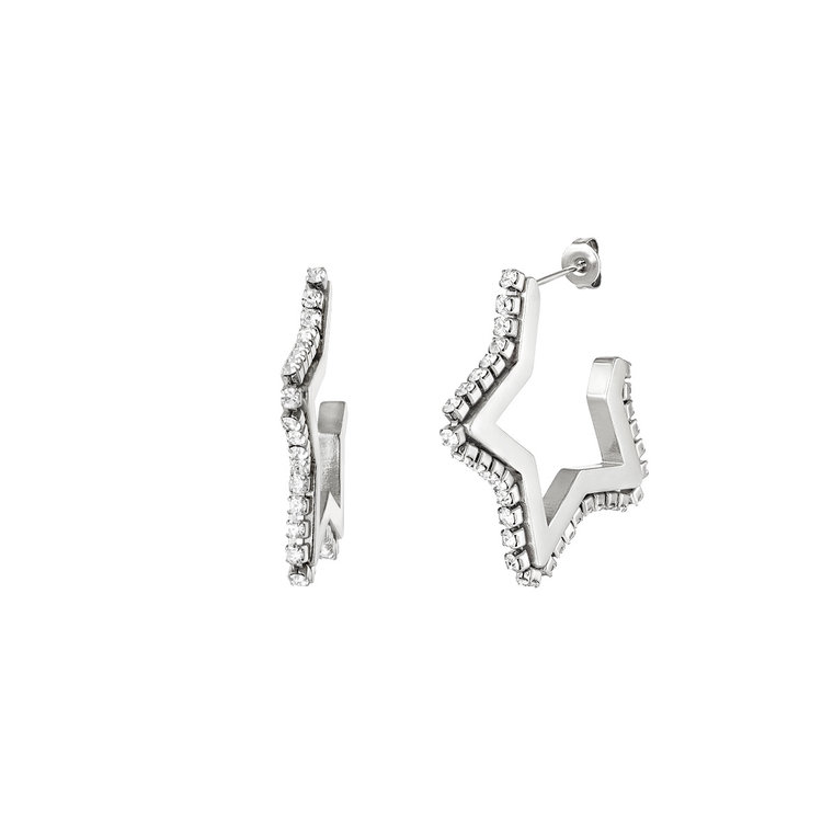 Silver Star Zircon Hoop Earrings