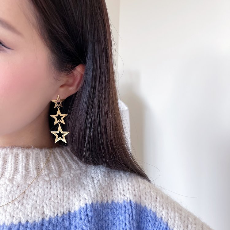 Gold Triple Open Stars Earrings