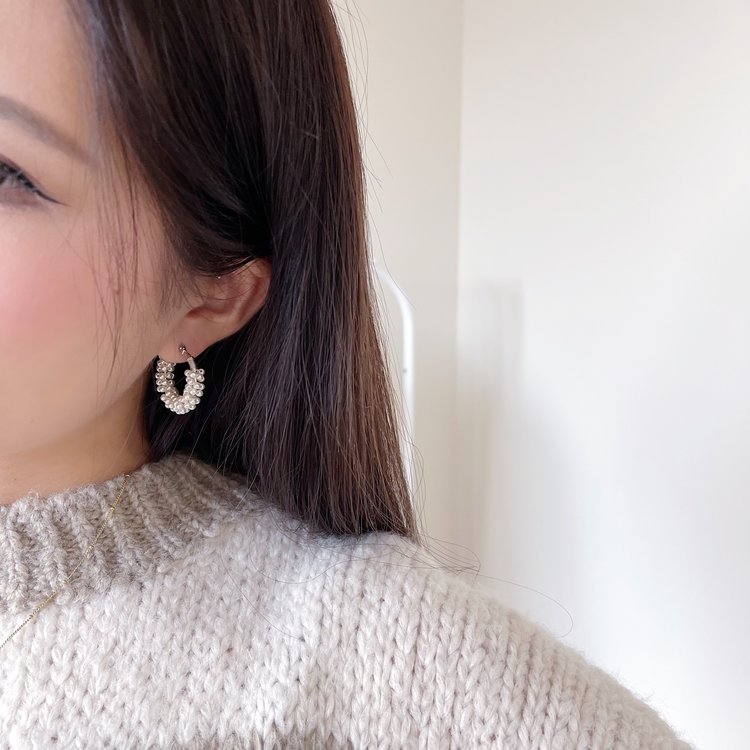 Silver Tiny Pearl Hoop Earrings