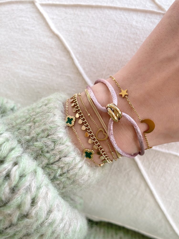 Gold Triple Clover Bracelet / Green