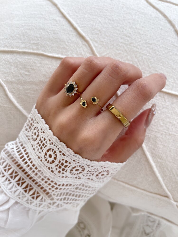 Gold Gemstone Wrap Ring / Black