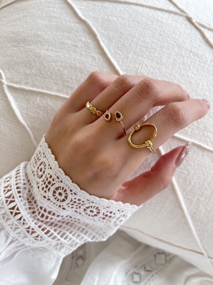 Gold Gemstone Wrap Ring / Red