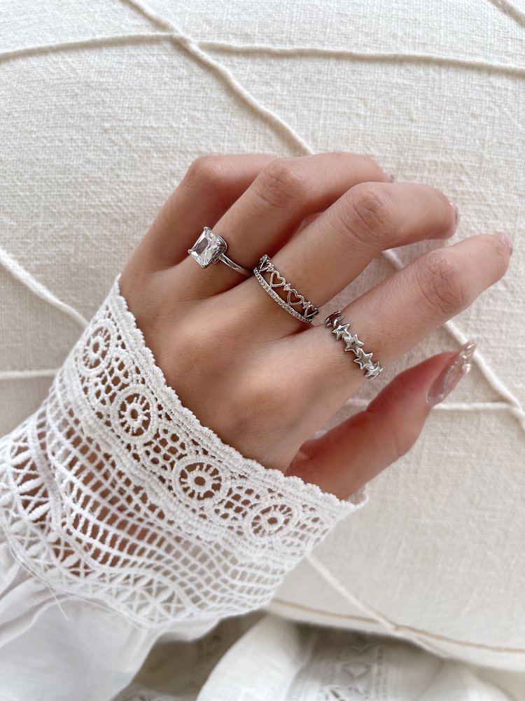 Silver Cute Sparkle Heart Ring