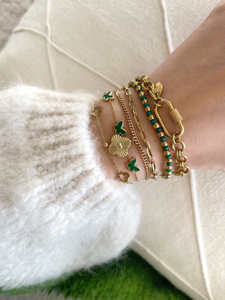 Silver Heart Clover Linked Bracelet