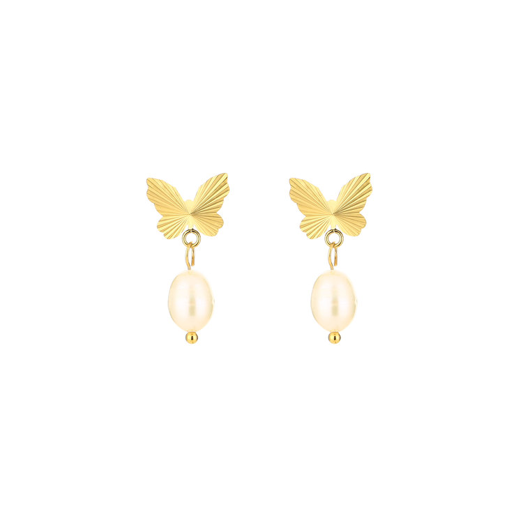 Gold Butterfly Pearl Earrings