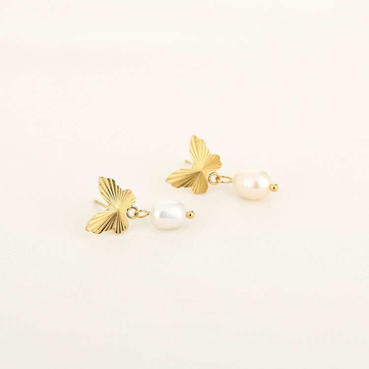 Gold Butterfly Pearl Earrings