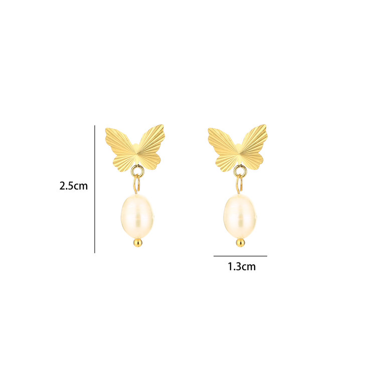 Gold Butterfly Pearl Earrings