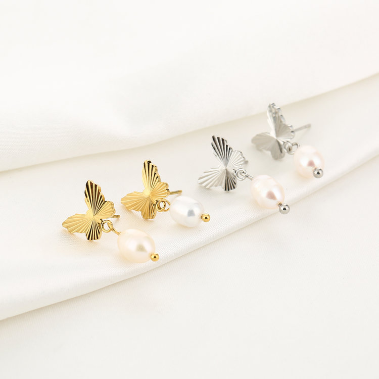 Gold Butterfly Pearl Earrings