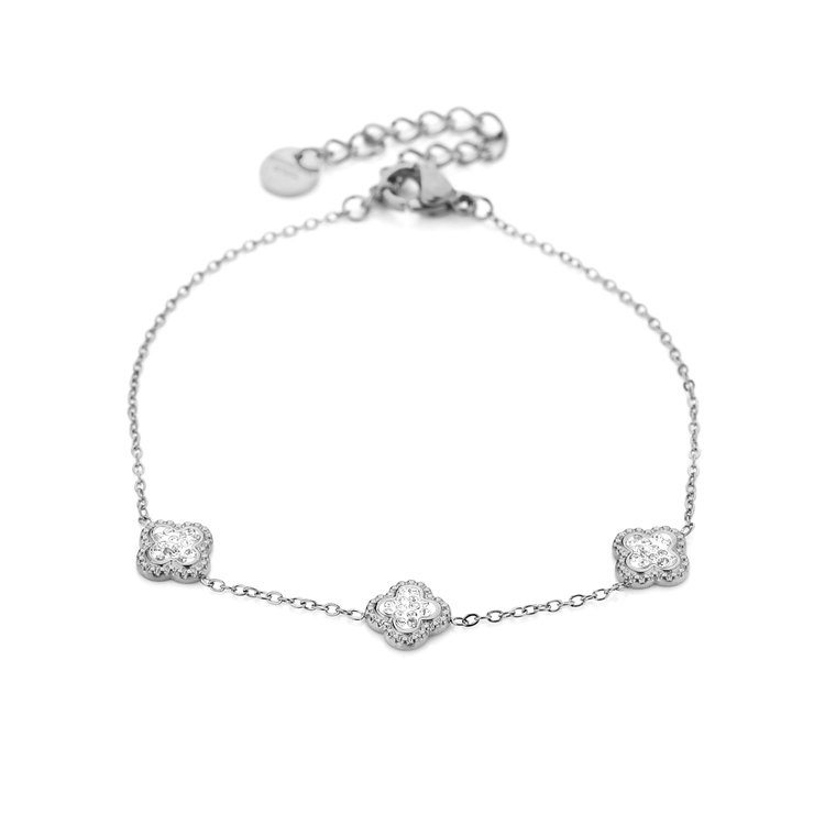 Silver Triple Clover Strass Bracelet