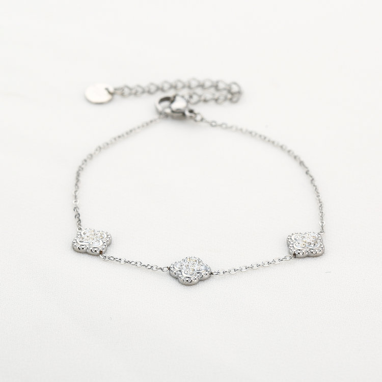 Silver Triple Clover Strass Bracelet