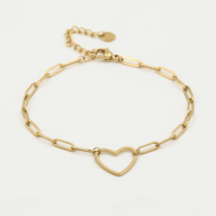 Gold Heart Linked Chain Bracelet