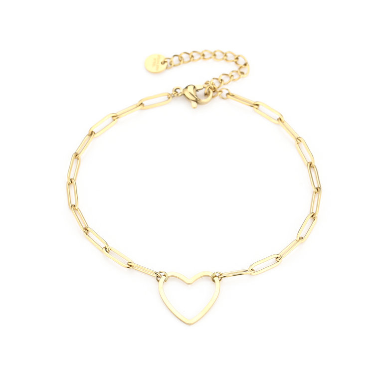 Gold Heart Linked Chain Bracelet