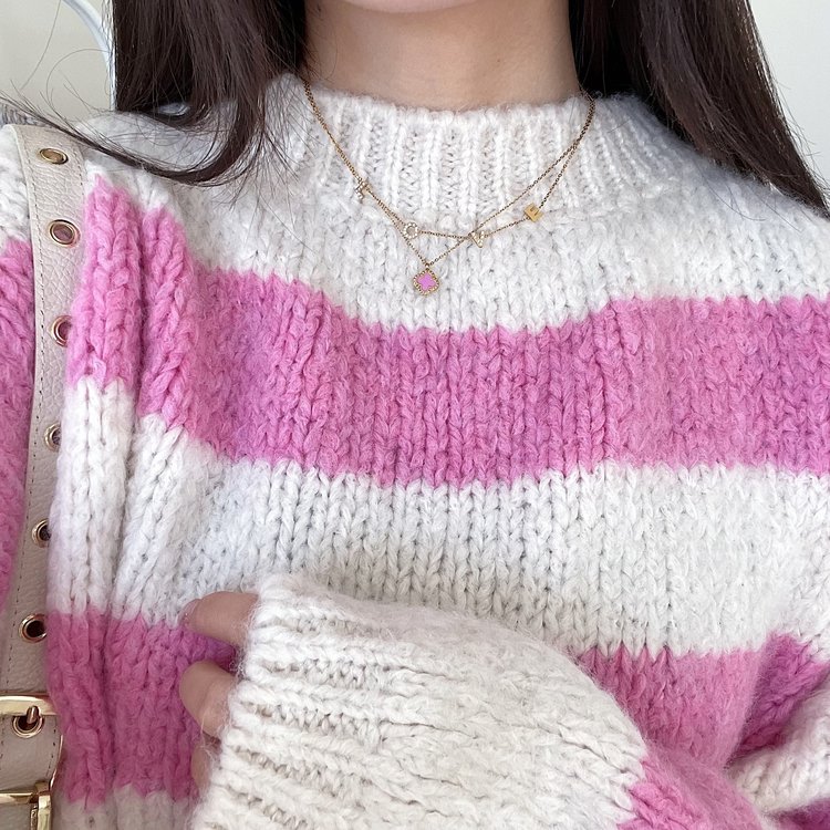 Gold Vintage Clover Charm Necklace / Pink