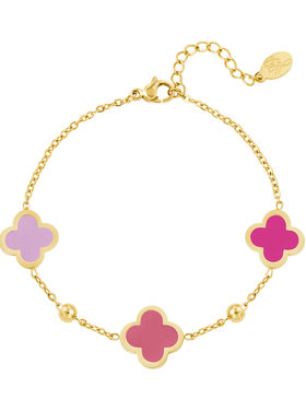 Gold Lucky Clover Mixed Bracelet / Pink
