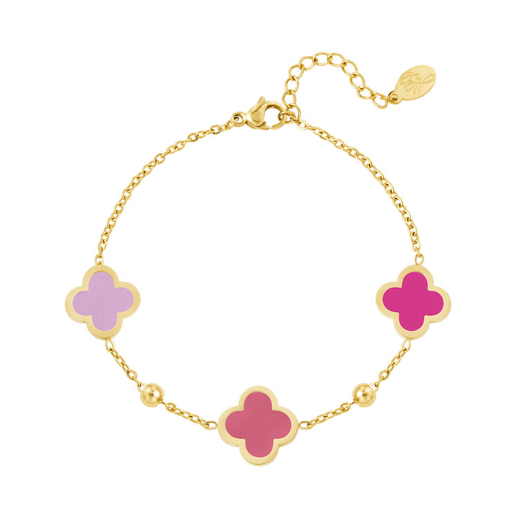 Gold Lucky Clover Mixed Bracelet / Pink
