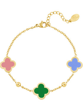 Gold Lucky Clover Mixed Bracelet / Green Blue
