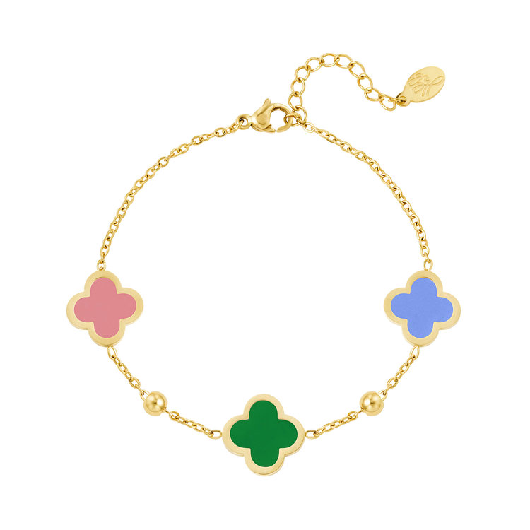 Gold Lucky Clover Mixed Bracelet / Green Blue