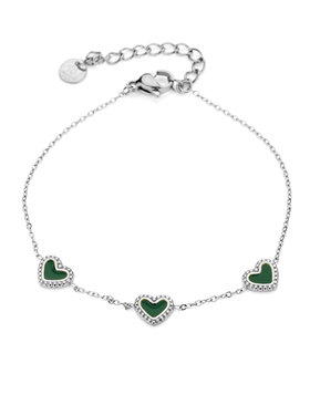 Silver Vintage Heart Bracelet / Green