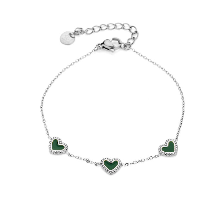 Silver Vintage Heart Bracelet / Green