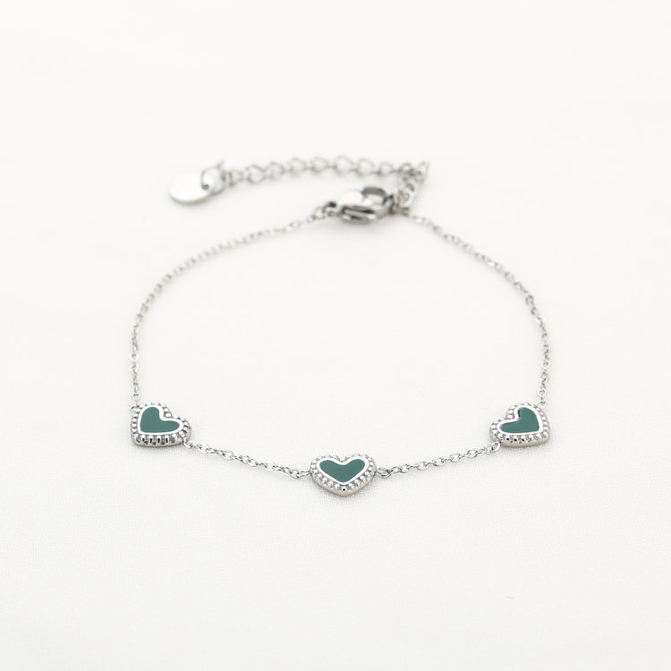 Silver Vintage Heart Bracelet / Green