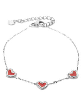 Silver Vintage Heart Bracelet / Red