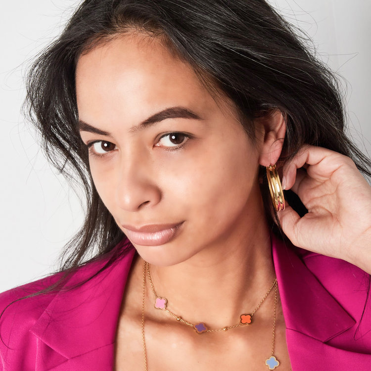 Gold Lucky Clover Mixed Necklace / Pink