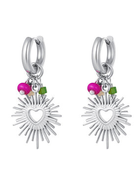 Silver Heart Rays Earrings