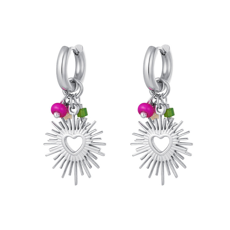 Silver Heart Rays Earrings