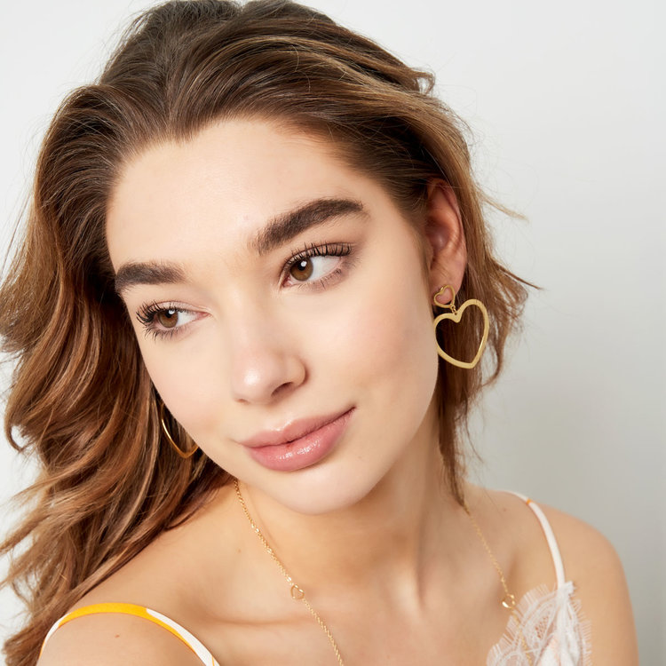 Gold Heart Drop Earrings