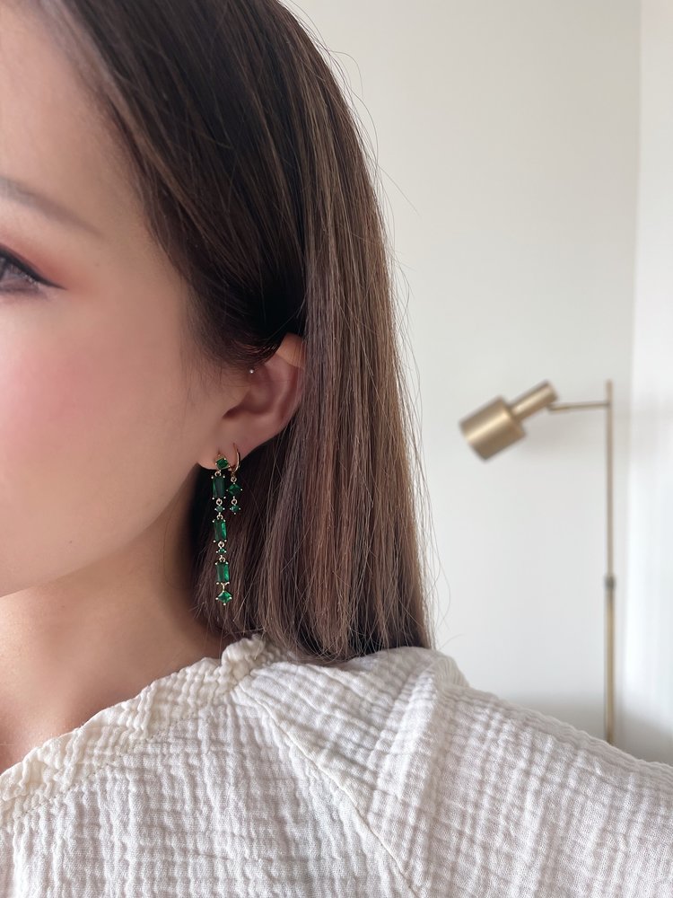 Gold Vintage Dangling Stones Earrings / White