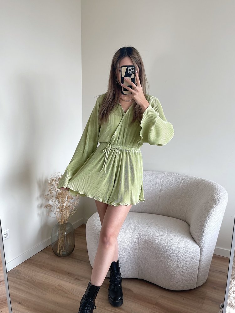 Isaura Pleated Playsuit / Green