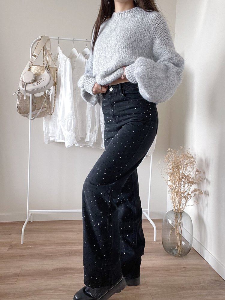Jinni Sparkle Wide Leg Jeans / Black