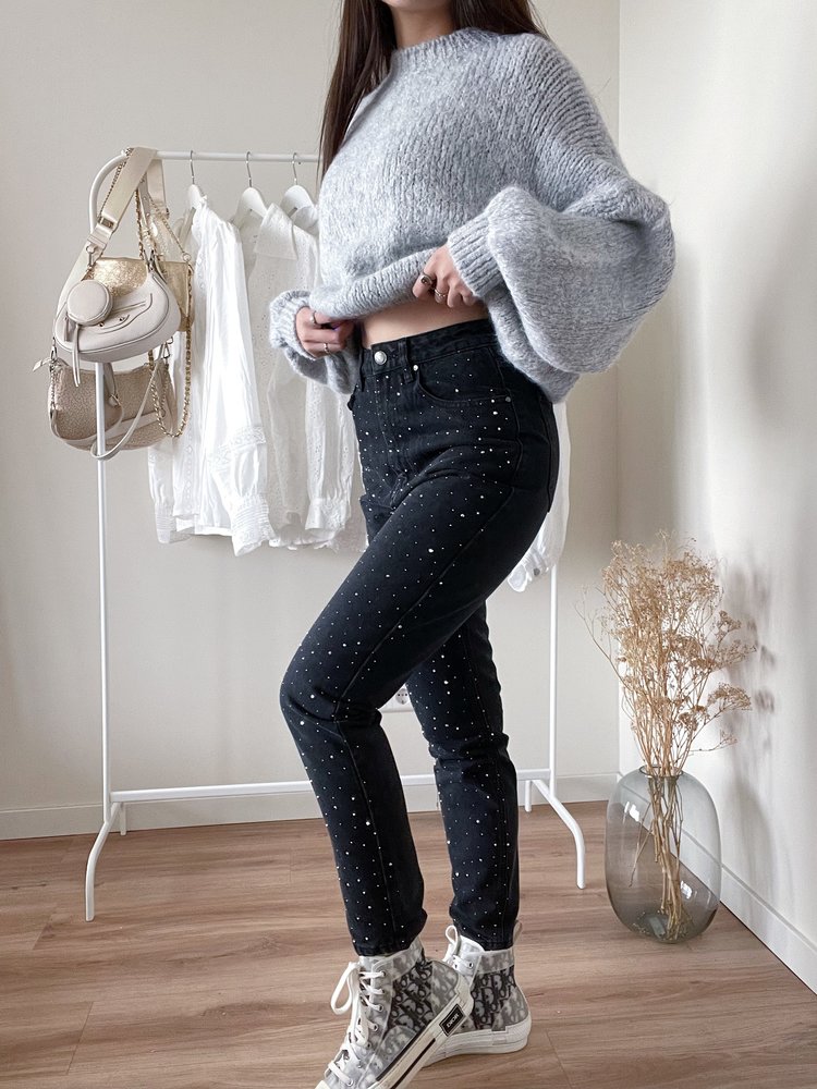 Gigi Sparkle Mom Jeans / Black