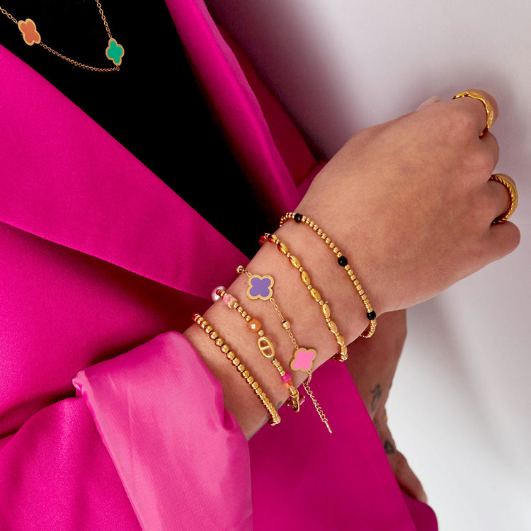 Silver Lucky Clover Mixed Bracelet / Green Blue