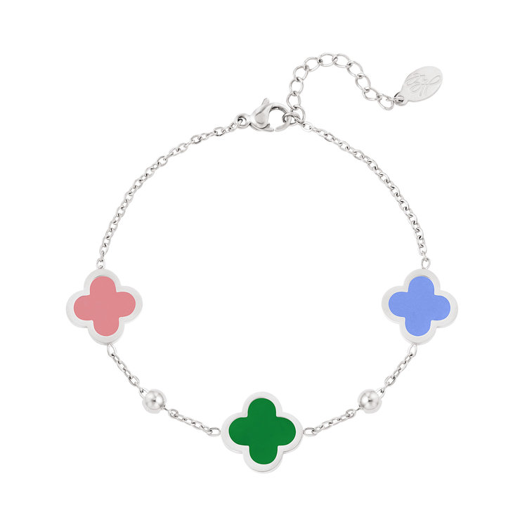Silver Lucky Clover Mixed Bracelet / Green Blue