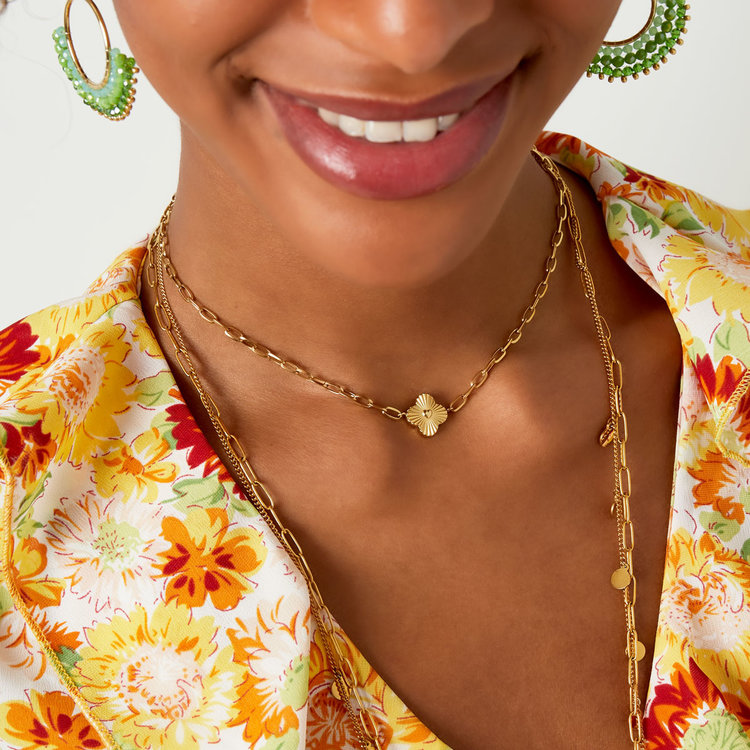 Gold Clover Heart Charm Necklace