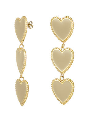 Gold Vintage Heart Statement Earrings / Beige