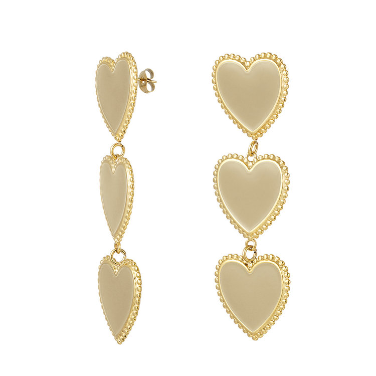 Gold Vintage Heart Statement Earrings / Beige