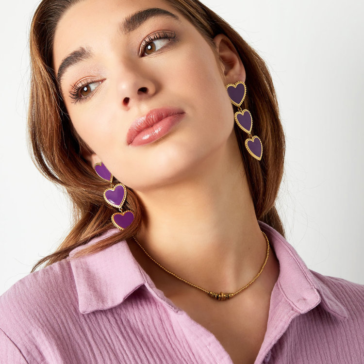 Gold Vintage Heart Statement Earrings / Beige