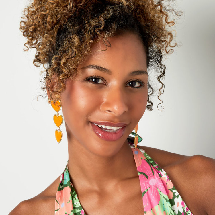 Gold Vintage Heart Statement Earrings / Beige