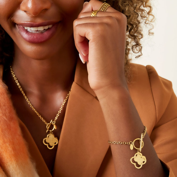 Gold Bold Clover Pin Lock Bracelet