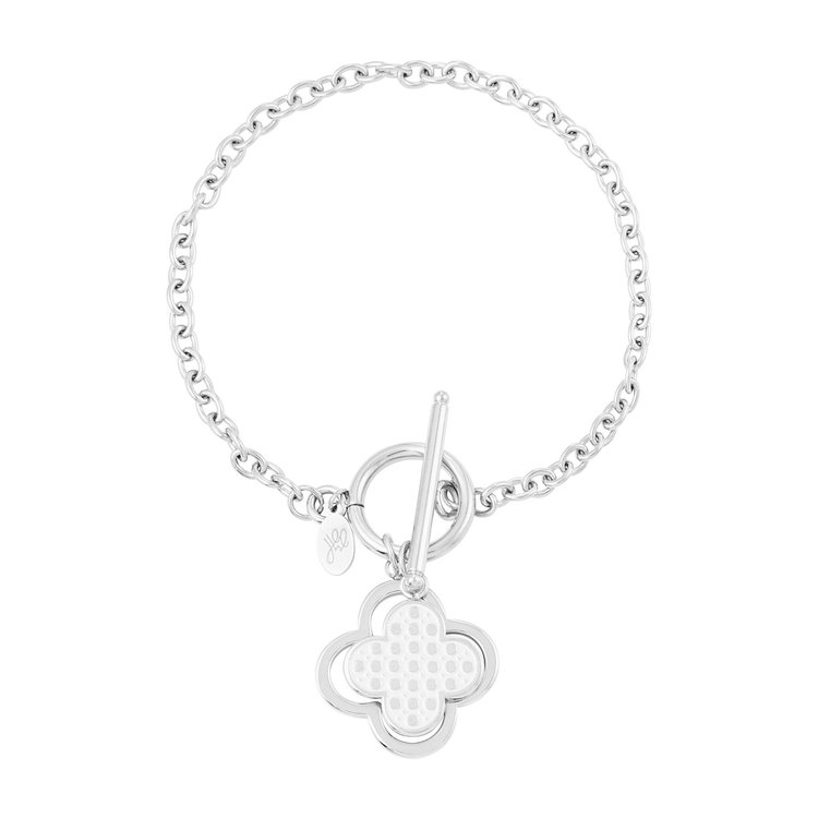 Silver Bold Clover Pin Lock Bracelet
