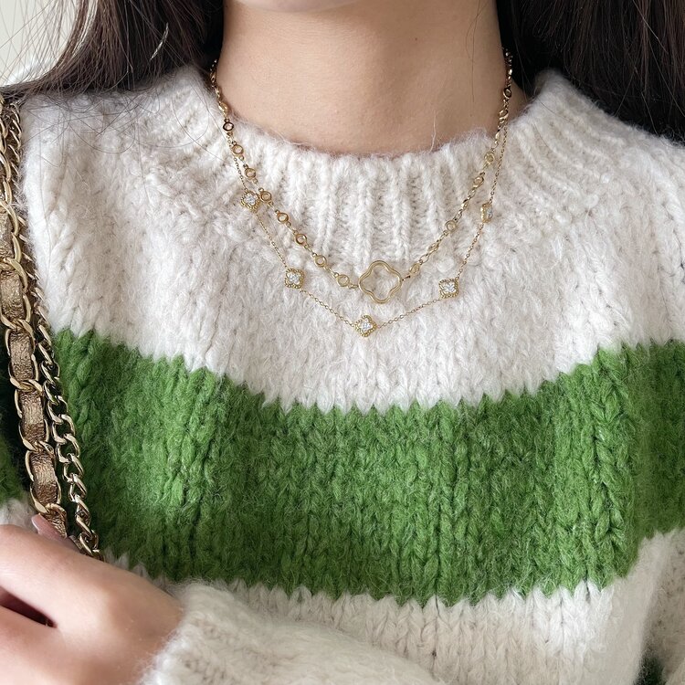 Silver Vintage Clover Strass Necklace