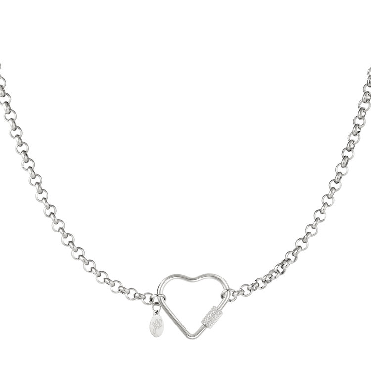 Silver Heart Lock Chain Necklace